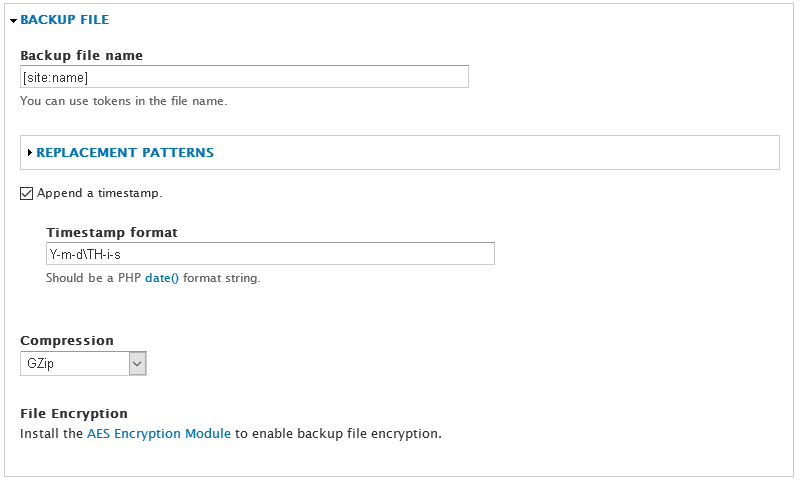 Backup and Migrate - Advanced Backup: Backup File
