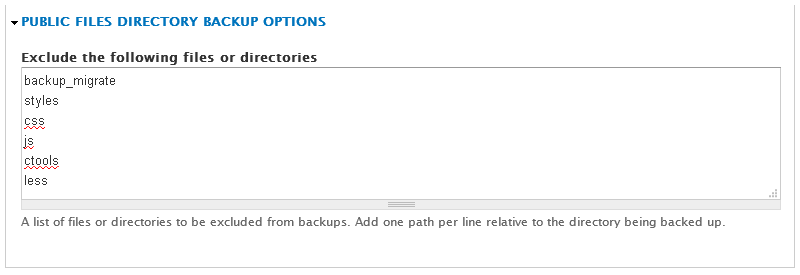 Backup and Migrate - Advanced Backup: Public Files Directory Backup Options