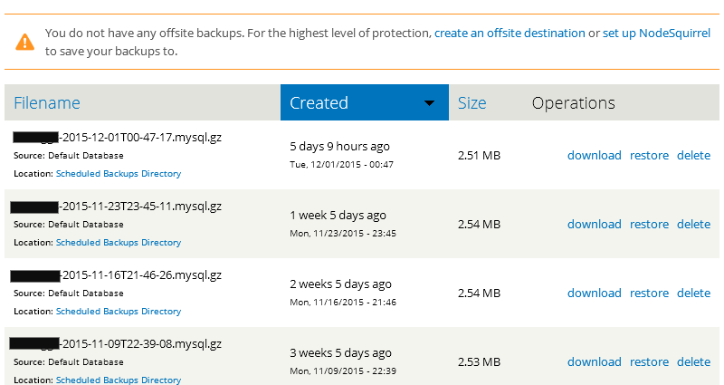 Backup and Migrate: Saved Backup