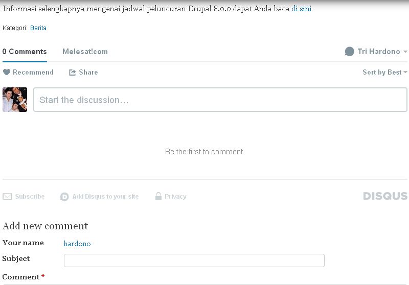 Konfigurasi Modul Disqus di Drupal