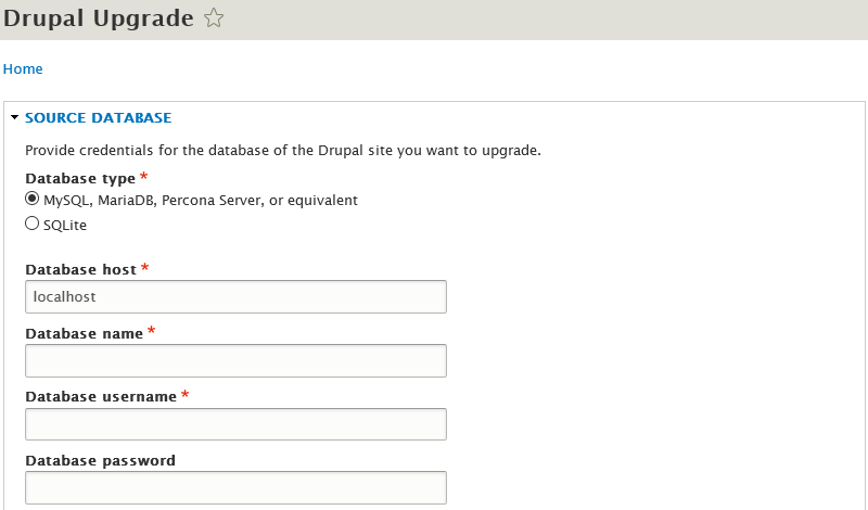 Konfigurasi Database untuk Upgrade ke Drupal 8
