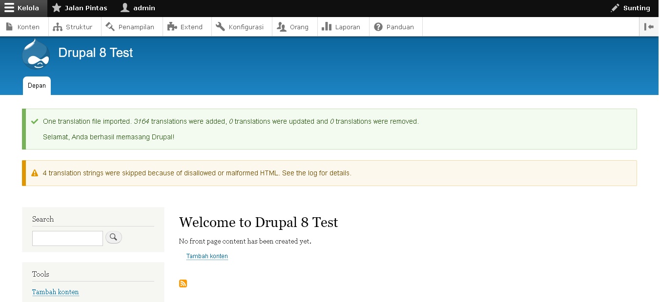 Instal Drupal 8 - Halaman Depan