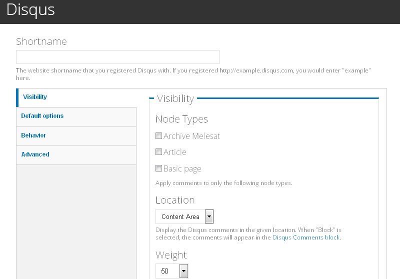 Konfigurasi Modul Disqus di Drupal