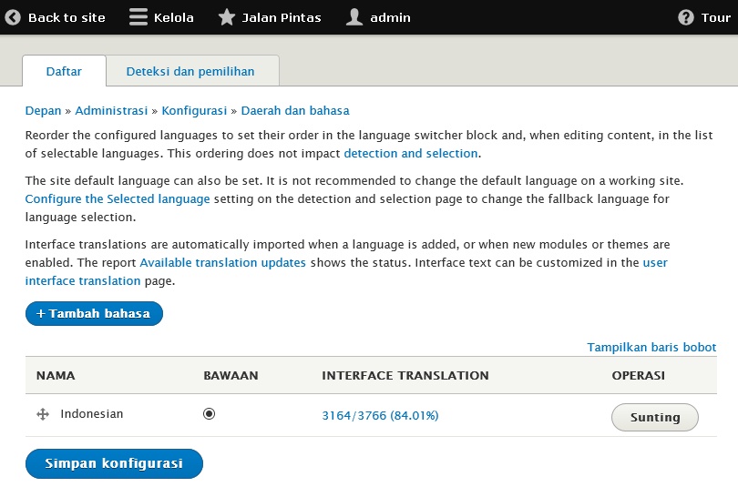 Konfigurasi Bahasa Drupal 8