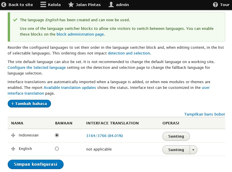 Penambahan Bahasa Inggris di Drupal 8