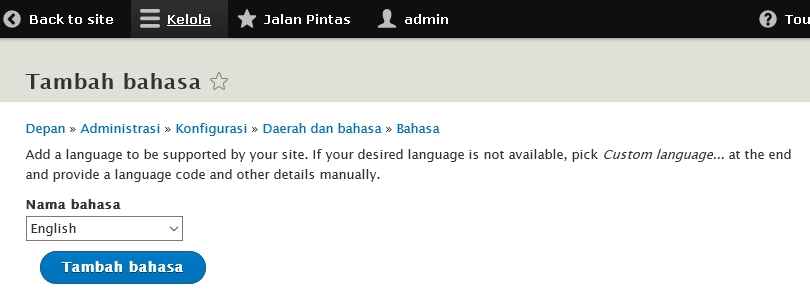 Tambah Bahasa Drupal 8