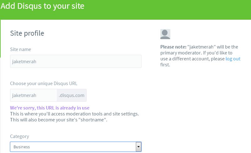 Mendaftarkan situs di Disqus