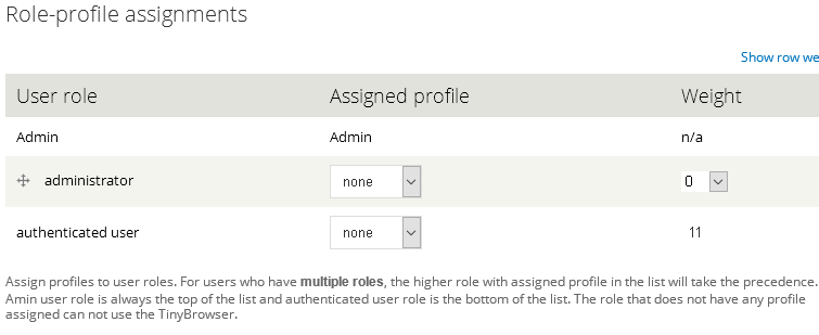 TinyBrowser: Role-profile assignments